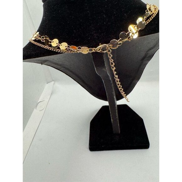 18k Yellow Gold Plated Disk Link 3-Layer Chain Crystal - Picture 5 of 6